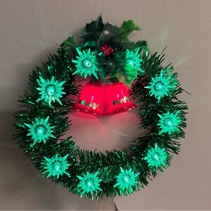 Vintage Green and Red Holiday Wreath with Bells Christmas Tree Topper